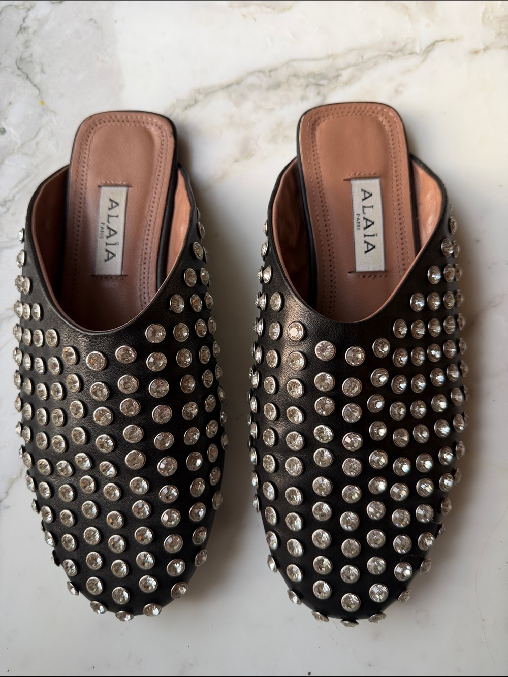 Alaia Black Studded Leather Mule Slides